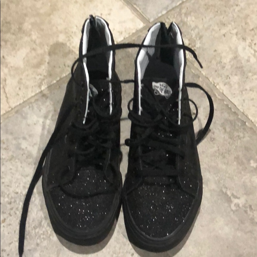 Girls size 3 Black, sparkly Vans high top sneakers